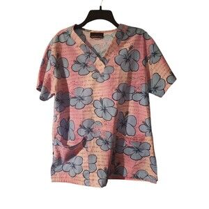 Scrub Pink Panther Womens Work Top Hair Dresser Groomer Veterinarian Smock Small